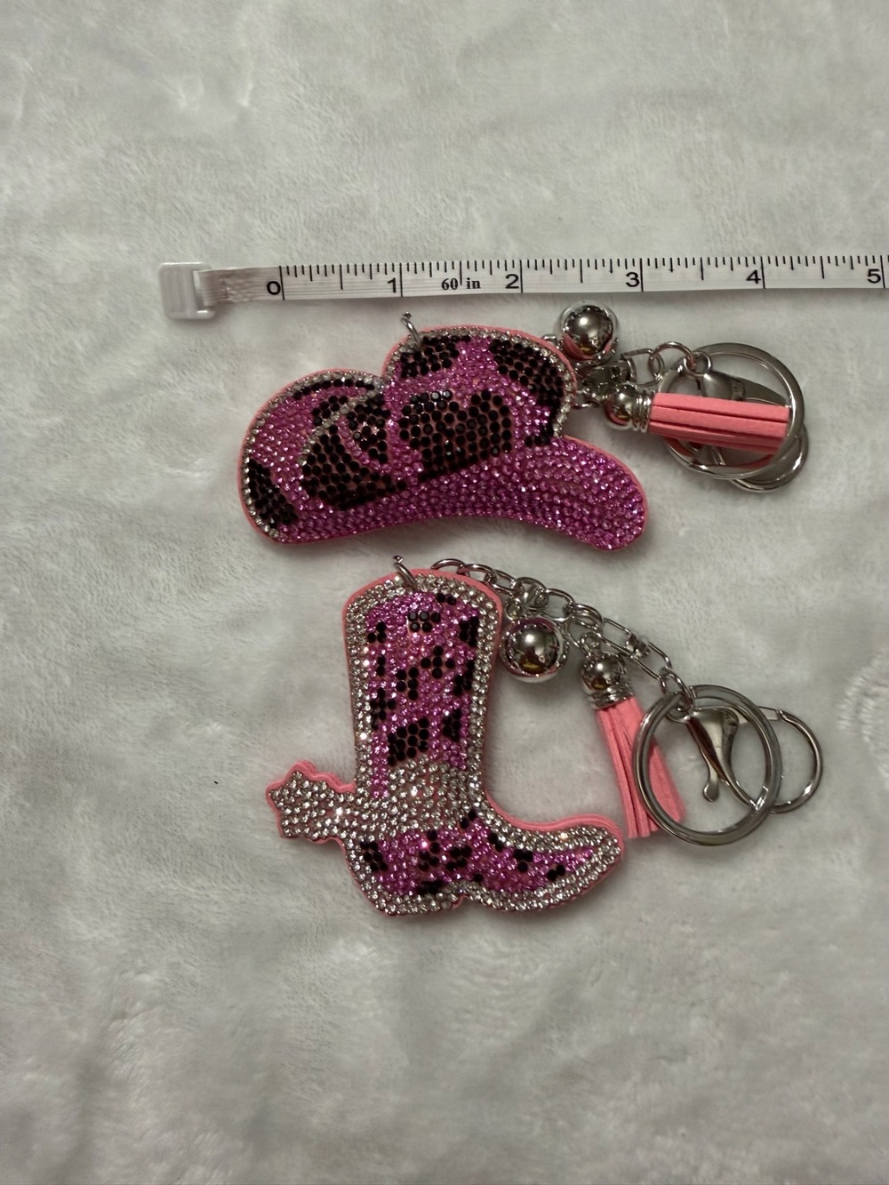 Pink Rhinestone Cowboy Hat & Boot Keychain Set